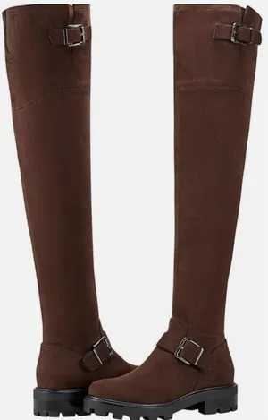 Marc Fisher LTD Ganven Brown Faux Leather Over The Knee Lug Sole Buckle Boot 8 thumbnail 1