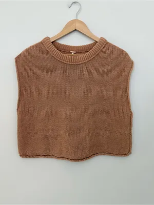 Free People Knit Sweater Vest XS Brown Cotton Cropped Chunky Knit Boho thumbnail 12