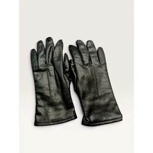Fownes Black Genuine Leather Lined Gloves Women 7.5 Zigzag Stitch Detail thumbnail 3