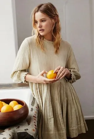 Free People Sage Green 100% Cotton Babydoll Living For It Dress - Size - Small thumbnail 1