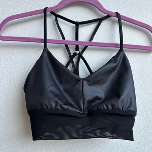 Alo Yoga Lavish Bra Bralette Strapped Mesh Band Glossy Black Lurex Shine Size XS thumbnail 3