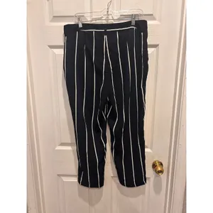 Who What Wear Navy Blue Striped Pleated‎ Tapered Trousers Womens Sz 14 High Rise thumbnail 6