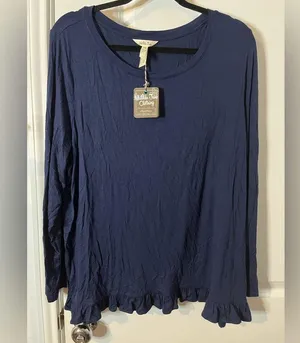 Matilda Jane NWT Top Womens XXL Navy Blue Long Sleeve Ruffle Hem Stretch Casual thumbnail 5