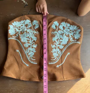 Lucky and Blessed Camel Suede Floral Embroidered Western Corset Top (Size S-XL) thumbnail 5