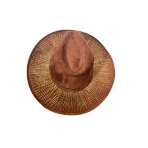 Bonitos Hand Painted Evil Eye Brown Faux Suede Western Cowboy Hat Large Mexico thumbnail 4