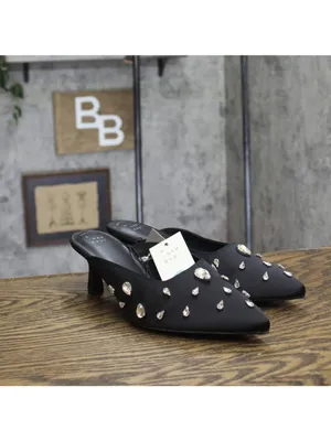 NWT A New Day Womens Katia Heels Satin Teardrop Mules 94663384 Black 9.5M thumbnail 2