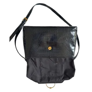 ASOS Black Croc Embossed Top Handle Crossbody Bag Gold D-Ring Satchel thumbnail 6