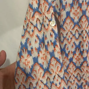 Roller Rabbit Blue Orange Ikat Roll Tab Sleeve Collared Tunic Shirt Dress Size S thumbnail 5