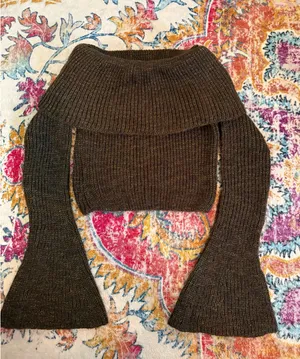 SheIn brown fold over sweater thumbnail 1