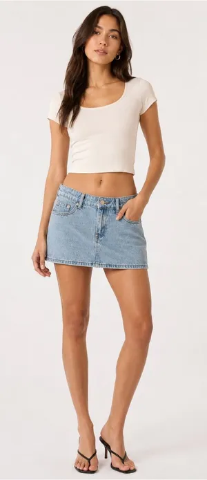 Edikted Light Wash Denim Micro Mini Skirt Y2K Low Rise 2000s Festival S thumbnail 1