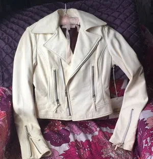 True Religion Off-White Leather Jacket lamb skin thumbnail 1
