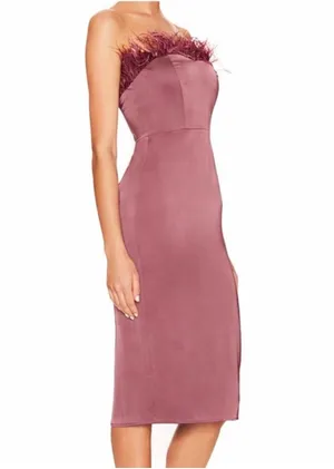 LPA Strapless Feather-Trim Midi Dress thumbnail 1