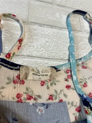 Altar’d State Patchwork Floral Sundress in Navy, Light Blue & Cream thumbnail 5