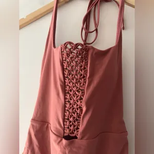 Aerie Macrame Boho‎ Scoop Neck Halter One Piece Swimsuit Bathing Suit thumbnail 4