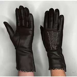 1970s Brown Deerskin Leather Gloves Contrast Whipstitch Size 7 thumbnail 2