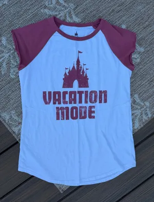 Disney Parks White and Maroon 'Vacation Mode' castle Raglan Tee thumbnail 1