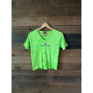 Vintage Harley Davidson Chicks Rule Lime Green Tie Dye Baby Tee thumbnail 2
