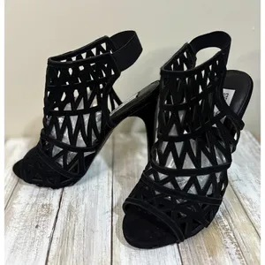Steve‎ Madden Bratt Cage Sandal Womens 9 Black Excellent Suede Cutout Stiletto thumbnail 5