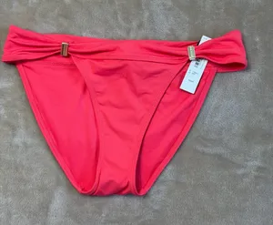 Victoria's Secret Swim Coral Bikini Bottom Gold Accent Gathered Waistband NWT XS thumbnail 1