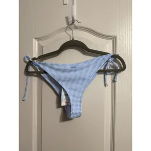 Roxy Blue Gingham Seersucker Side Tie Low Rise Cheeky Bikini‎ Bottom Swimsuit thumbnail 4