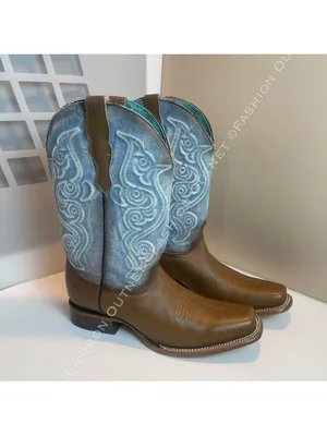 Corral Women's Saddle Cowhide Square Toe Western Boots Denim Embroidery Sz 10 thumbnail 3