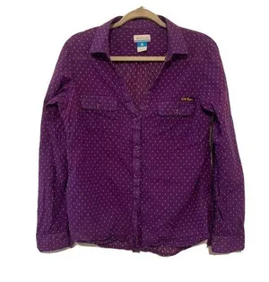 Columbia Womens Size Medium Purple Gold LSU Tigers Embroidered Button Up Blouse thumbnail 1