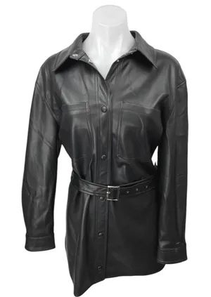 Vero Moda Women's Black Vegan Faux Leather Belted Button Up Trench Coat Jacket M thumbnail 1