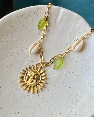Handmade vintage cottage retro boho fairy style quality material mix gold stainless steel necklace🌞🌿 thumbnail 7