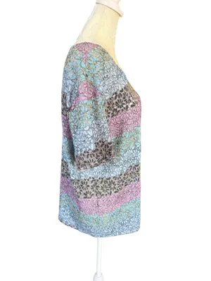 Kathie Lee Collection multi pastel colored floral short sleeve pullover top XL thumbnail 3