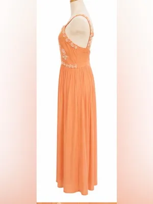 En Crème Embroidered Maxi Dress – Size Large Orange thumbnail 3