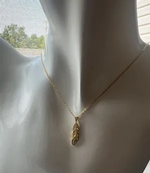18k gold filled 925 Sterling silver necklace feather pendant link chain thumbnail 3