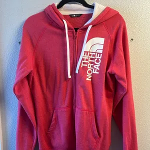 The North Face Pink and White Full Zip Hoodie Size Large thumbnail 1