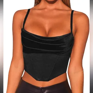 Lovesome Black Satin Spaghetti Strap Bustier Cowl Crop Top Size Large thumbnail 1