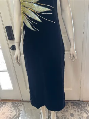 Unbranded Vintage 80s Beaded Soft Velvet Dress, Starburst Sequin Gown thumbnail 4