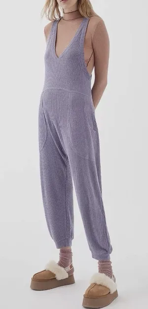 Out From Under Urban Outfitters Waffle Knit Thermal One Piece Jumpsuit Purple thumbnail 1