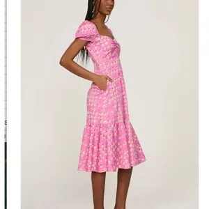 Autumn Adeigbo Pink Peasant Dress SIZE 8 Daisy Cotton Cottage USA Designer $525 thumbnail 4