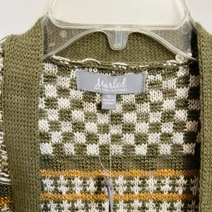 Marled Multi Color Green Yellow White Ribbed Knit Open Cardigan Size Medium thumbnail 8