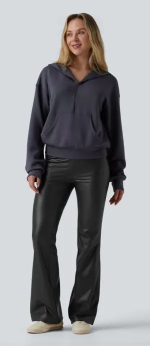 HALARA Black Faux-Leather High Waist Fleece Lined Flare Pants Small (4/6) thumbnail 1