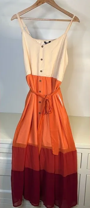 NWT BloomChic Cream and Orange belted Maxi Sundress XL 14-16 thumbnail 1