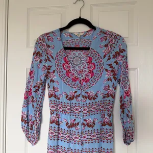 Entro Long Sleeve Blue Pink Floral Bohemian Button Down Maxi Dress Size Small thumbnail 2