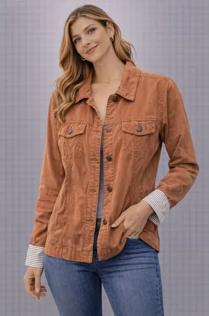 Coldwater Creek Corduroy Button Up‎ Jacket Rust Orange Women's PM thumbnail 1