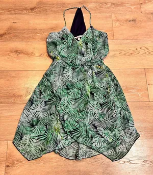 Speechless Tropical Leaf Print Halter Dress‎ Navy Green Size Medium M thumbnail 1