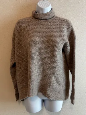Madewell Turtleneck‎ Sweater Medium Taupe Merino Alpaca Waffle Knit E5271 thumbnail 1