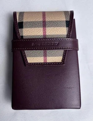 Authentic Burberry London Nova Check Burgundy Leather Case Made in Italy vintage thumbnail 1