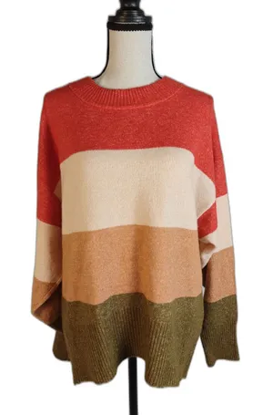 Women's, A New Day, Color Block Sweater, Red/Cream/Tan/Olive, Small thumbnail 1