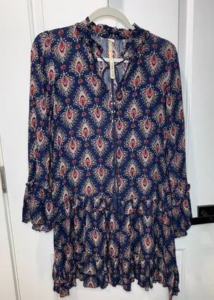 Anthropologie Uncle Frank Dress Ruffle Long Sleeve XS 100%rayon style 33350 USA thumbnail 1