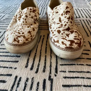 Crown Vintage Cow Print Haircalf Slip On Sneakers Tan Brown 10 thumbnail 4