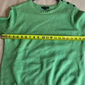 Lands' End Vibrant Green Crew Neck Sweater with‎ Button Accents thumbnail 6