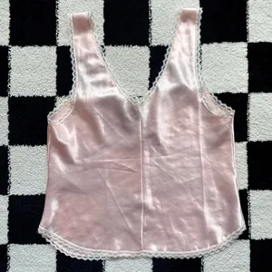Vintage 80s Pink Satin and Lace Tank thumbnail 3