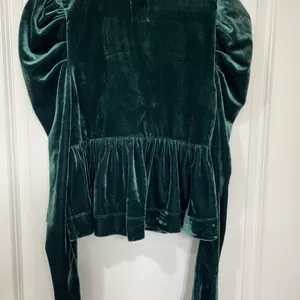 NWT Anthropologie Dark Green Maeve Velvet Babydoll top size XS. thumbnail 10